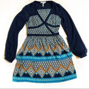 BCBGeneration Boho Mixed Print Long Sleeve Dress